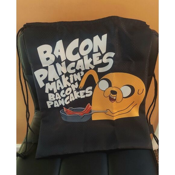 Handbags - Adventure Time Drawstring Bag Jake Black Cinch Sack Making Bacon Pancakes